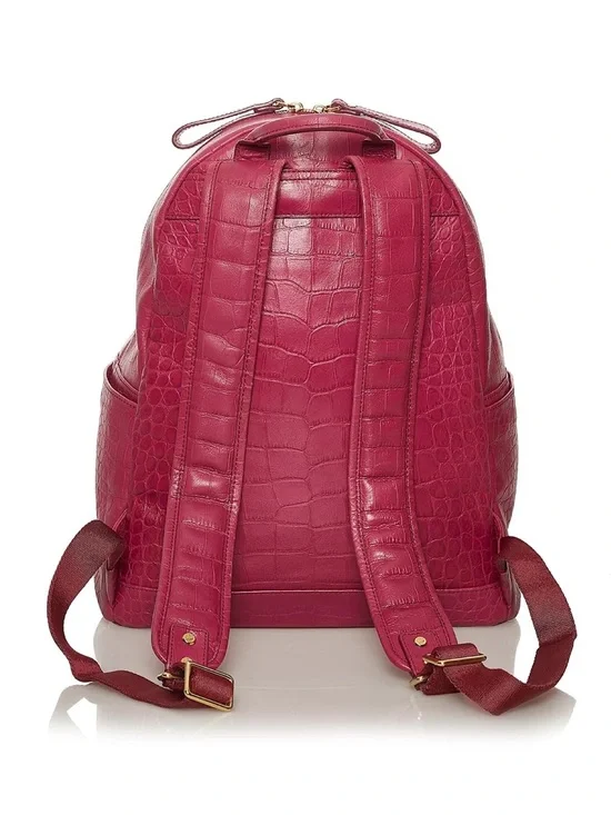 MCM Stark Large Fuchsia Croc-Embossed Leather Full Size Backpack - Picture 2 of 14